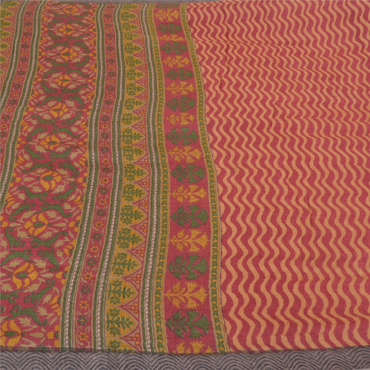 Sanskriti Vintage Heavy Indian Sarees Pure Woolen Red Sustainable Fabric Printed Woven Sari