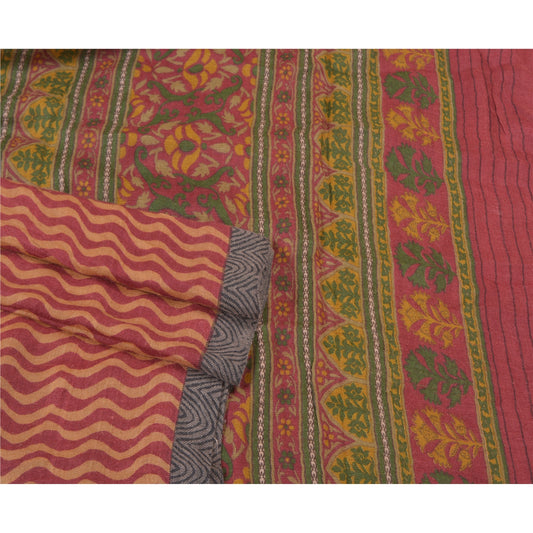 Sanskriti Vintage Heavy Indian Sarees Pure Woolen Red Sustainable Fabric Printed Woven Sari