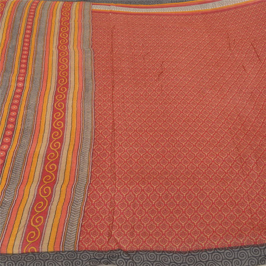 Sanskriti Vintage Wool Saree: Red Indian Printed Fabric, 5 Yard