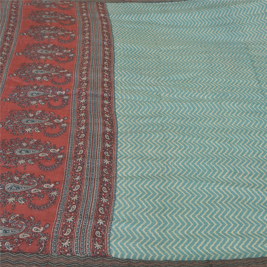 Sanskriti Vintage Heavy Sarees 100% Pure Woolen Blue Sustainable Fabric Printed Woven Sari