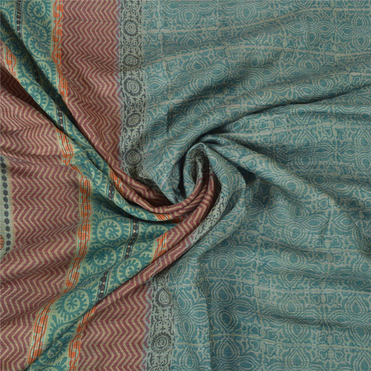 Sanskriti Vintage Heavy Sarees Pure Woolen Blue Sustainable Fabric Block Printed Woven Sari