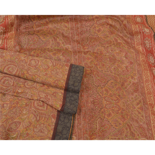 Sanskriti Vintage Heavy Sarees Pure Woolen Brown Sustainable Fabric Printed & Woven Sari