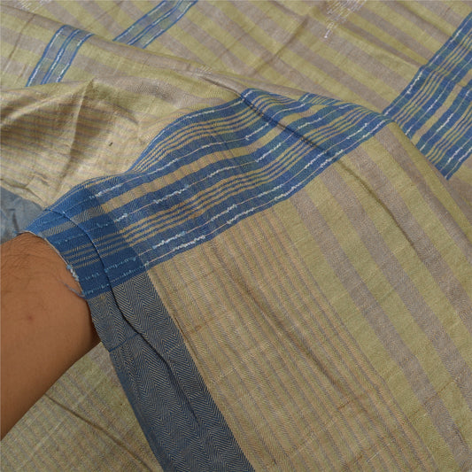 Sanskriti Vintage Heavy Indian Sarees Pure Woolen Pale Cream Sustainable Fabric Woven Sari