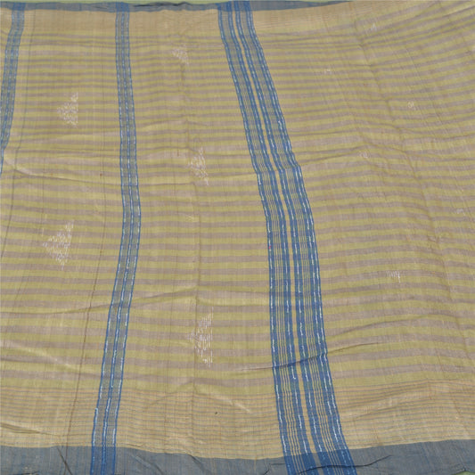 Sanskriti Vintage Heavy Indian Sarees Pure Woolen Pale Cream Sustainable Fabric Woven Sari