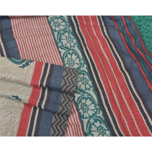 Sanskriti Vintage Heavy Indian Sarees 100% Pure Woolen Sustainable Fabric Printed Sari