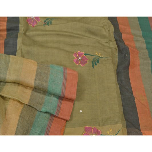 Sanskriti Vintage Heavy Green Sarees Pure Woolen Sustainable Fabric Hand Painted Woven Sari