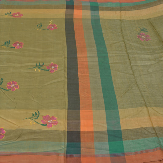 Sanskriti Vintage Heavy Green Sarees Pure Woolen Sustainable Fabric Hand Painted Woven Sari