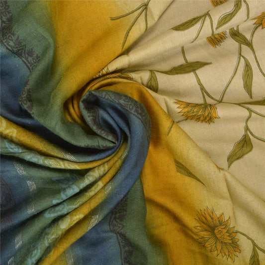 Sanskriti Vintage Heavy Indian Green Sarees 100% Pure Woolen Sustainable Fabric Printed Sari