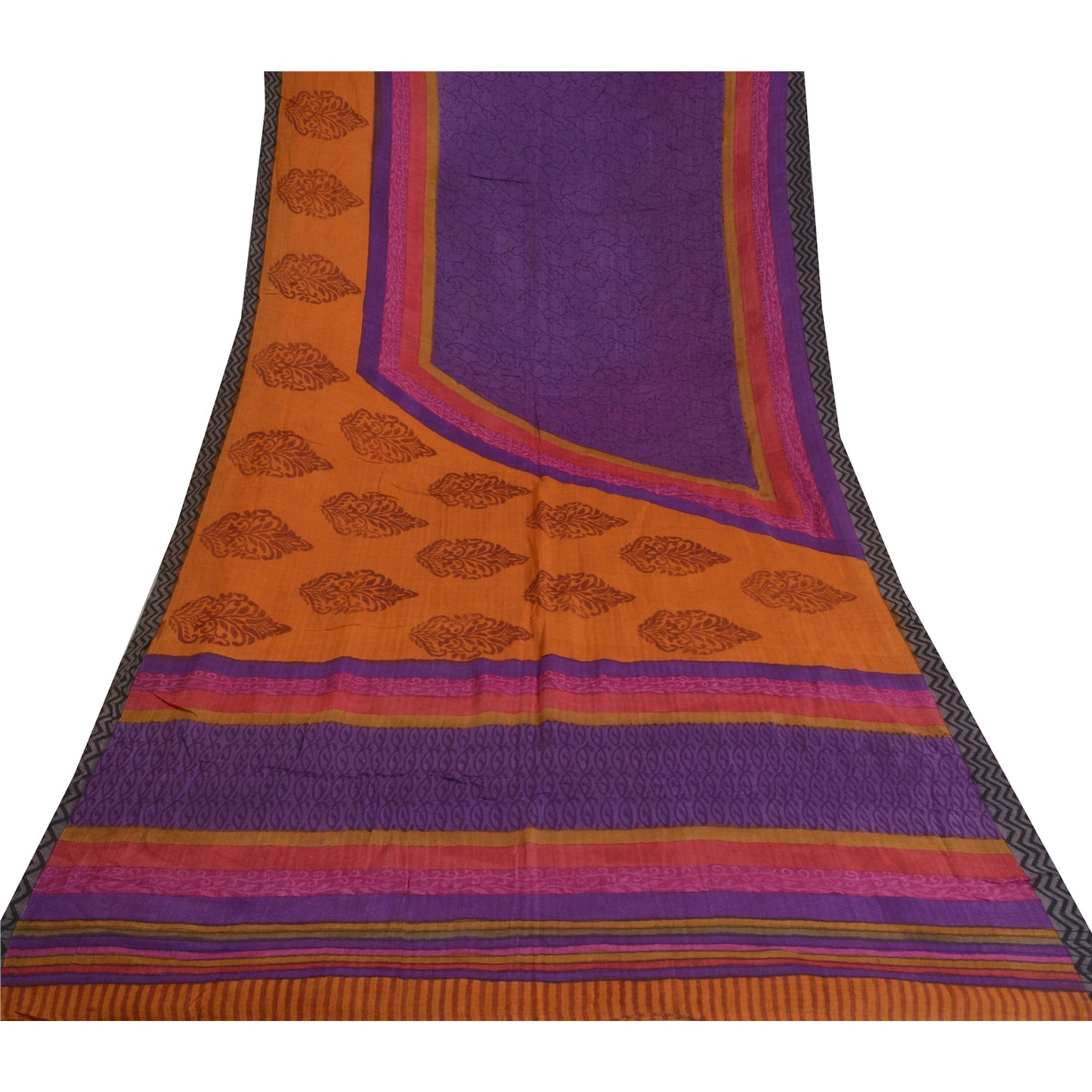 Sanskriti Vintage Heavy Purple Sarees Pure Woolen Sustainable Fabric Block Printed Sari
