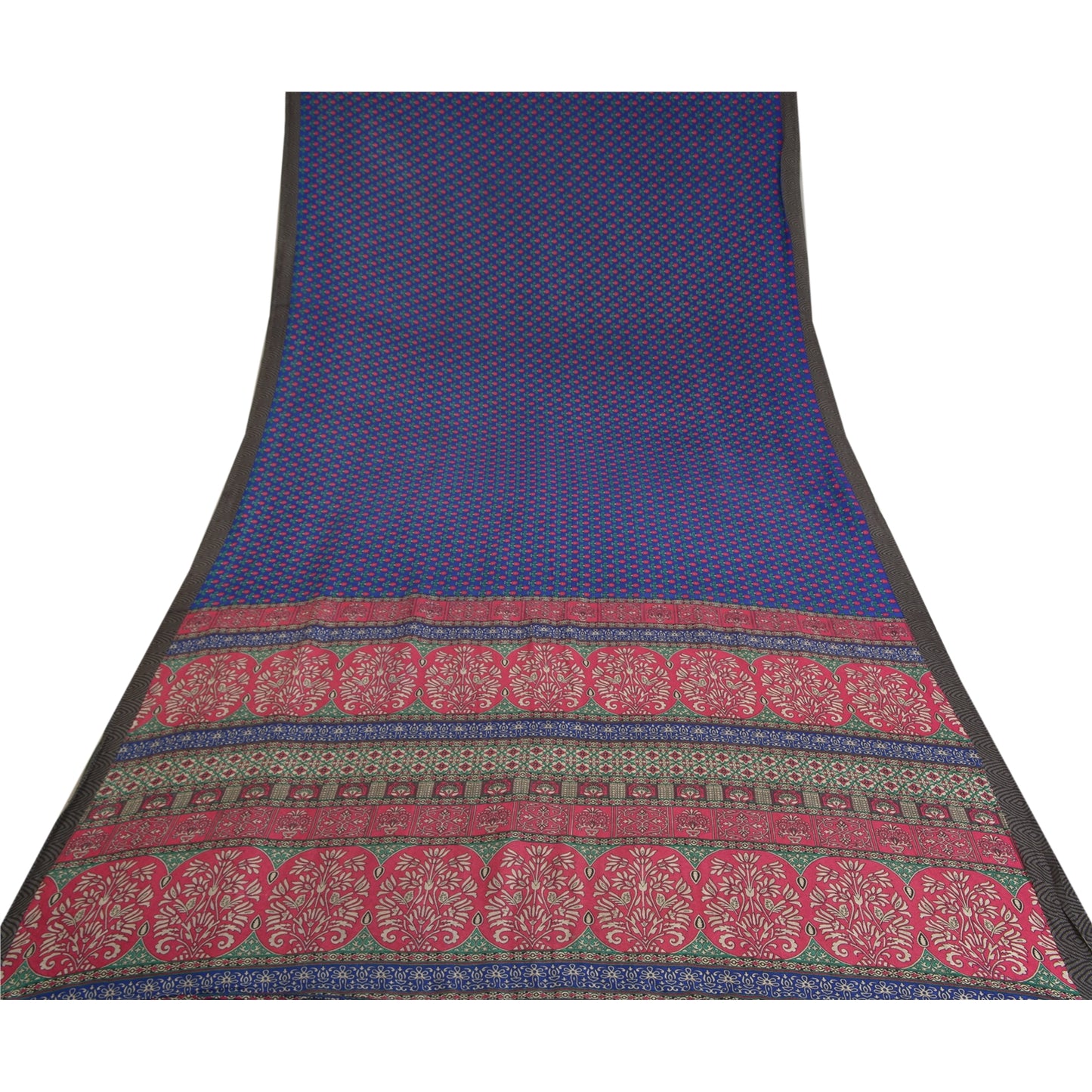 Sanskriti Vintage Heavy Indian Blue Sarees 100% Pure Woolen Sustainable Fabric Printed Sari