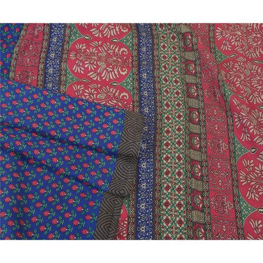 Sanskriti Vintage Heavy Indian Blue Sarees 100% Pure Woolen Sustainable Fabric Printed Sari