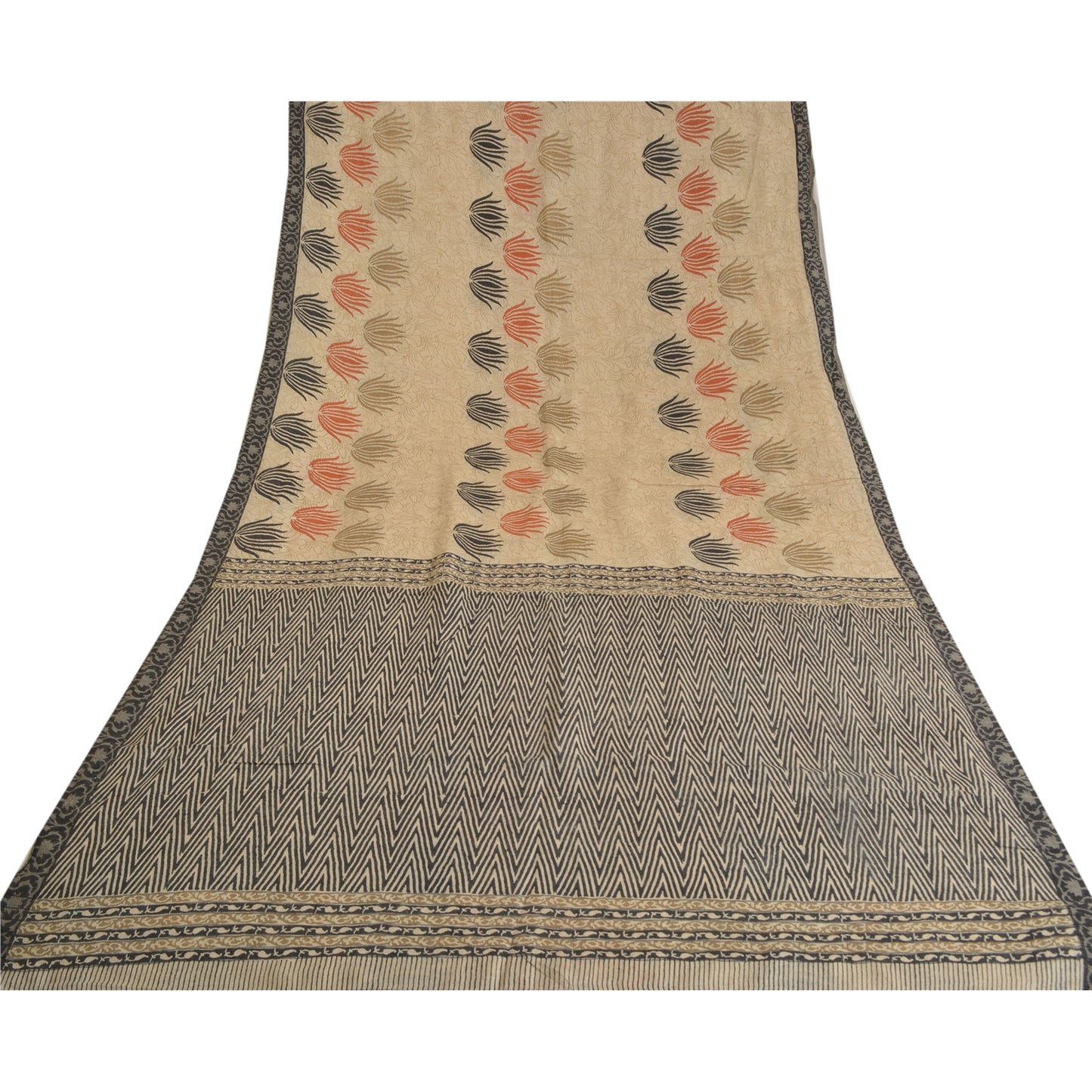 Санскритские винтажные тяжелые индийские сари цвета слоновой кости 100% чистая шерсть устойчивая ткань с принтом сари