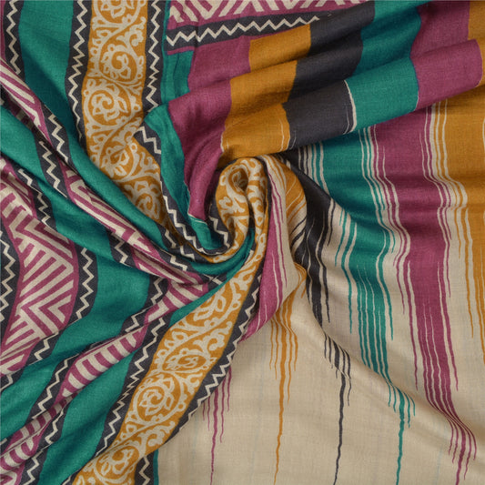 Sanskriti Vintage Heavy Green Indian Saree Pure Woolen Sustainable Fabric Printed Sari