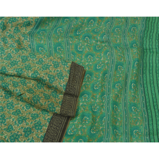 Sanskriti Vintage Green Heavy Indian Sarees 100% Pure Woolen Sustainable Fabric Printed Sari