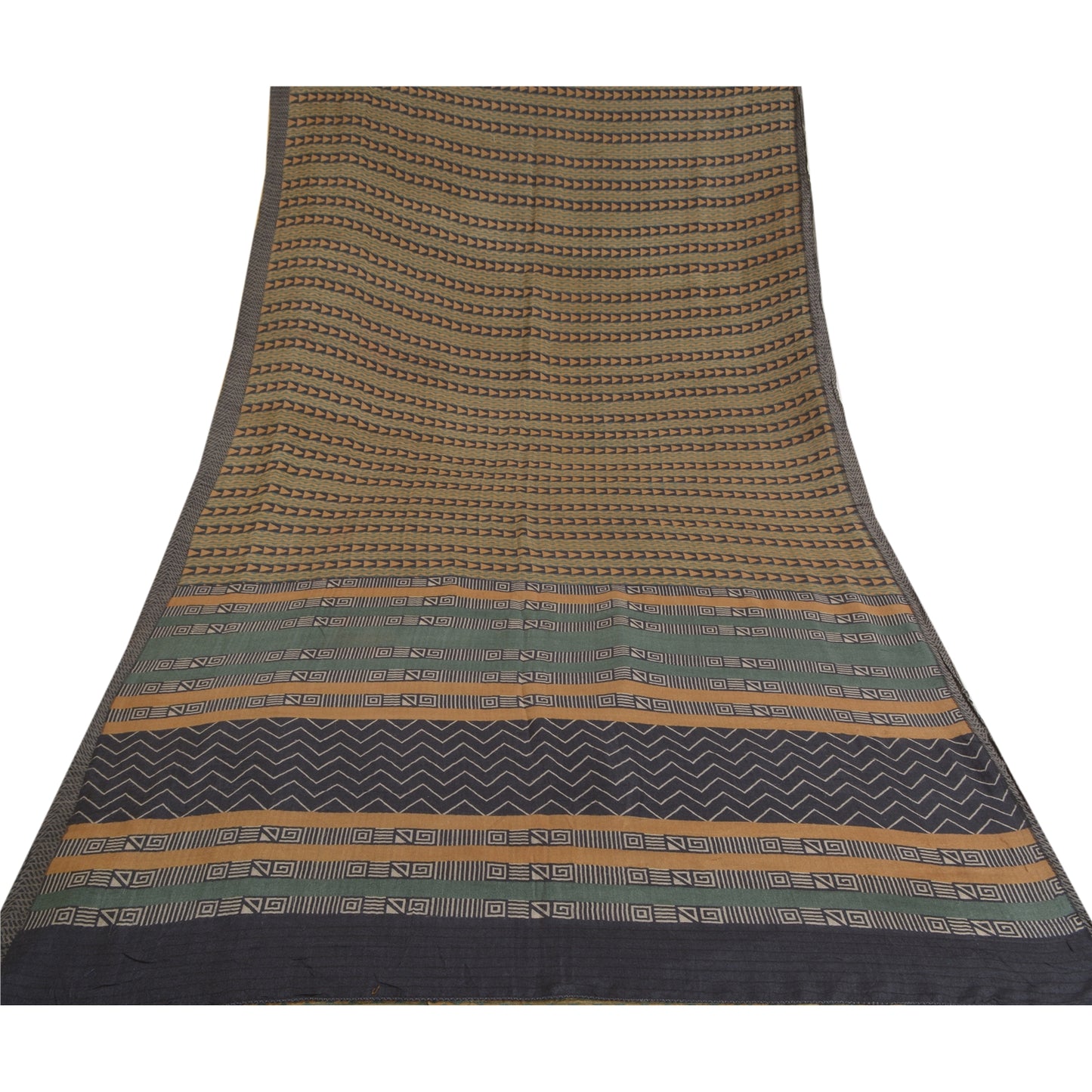 Sanskriti Vintage Heavy Indian Sarees 100% Pure Woolen Sustainable Fabric Printed 5 YD Sari