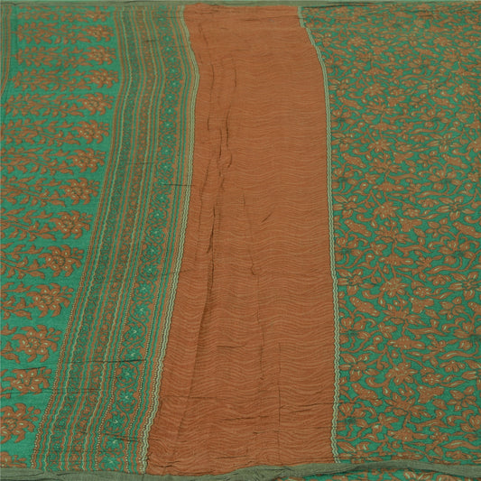 Sanskriti Vintage Green Heavy Indian Sarees Pure Woolen Sustainable Fabric Printed Sari