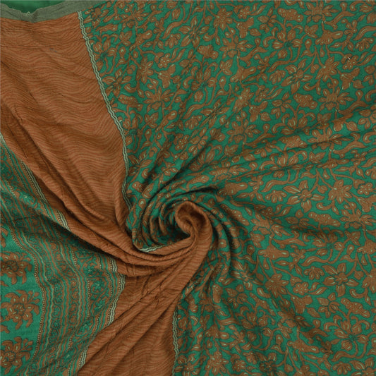 Sanskriti Vintage Green Heavy Indian Sarees Pure Woolen Sustainable Fabric Printed Sari