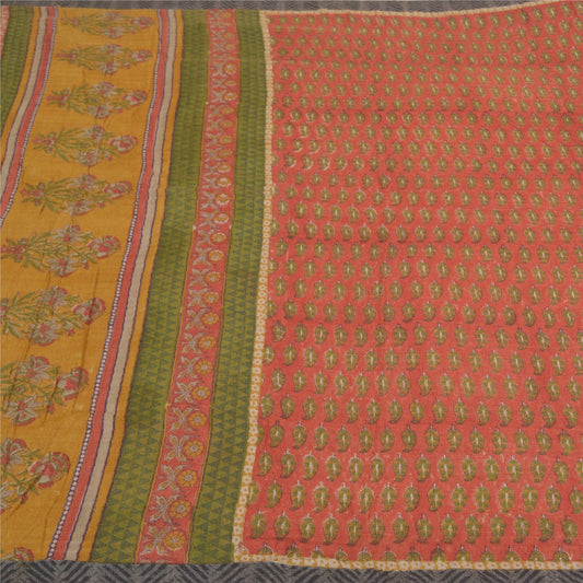 Sanskriti Vintage Sari 100% Pure Woolen Red & Green Indian Sarees Printed 5yd Craft Fabric