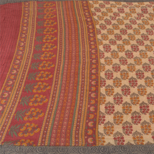 Sanskriti Vintage Peach Heavy Indian Sarees 100% Pure Woolen Sustainable Fabric Printed Sari