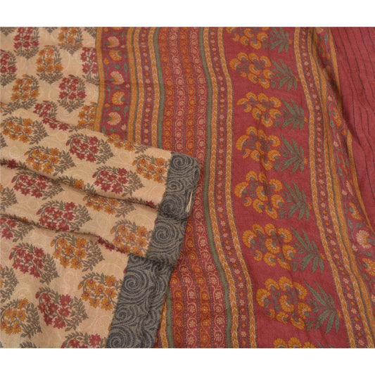 Sanskriti Vintage Peach Heavy Indian Sarees 100% Pure Woolen Sustainable Fabric Printed Sari