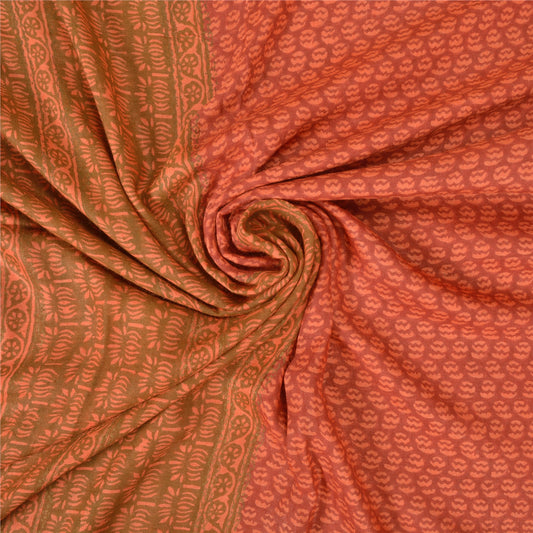 Sanskriti Vintage Coral Heavy Indian Sarees 100% Pure Woolen Sustainable Fabric Printed Sari