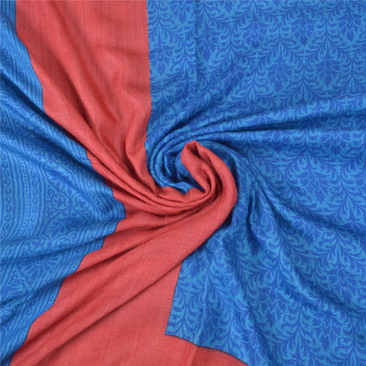 Sanskriti Vintage Blue Heavy Indian Sarees 100% Pure Woolen Sustainable Fabric Printed Sari