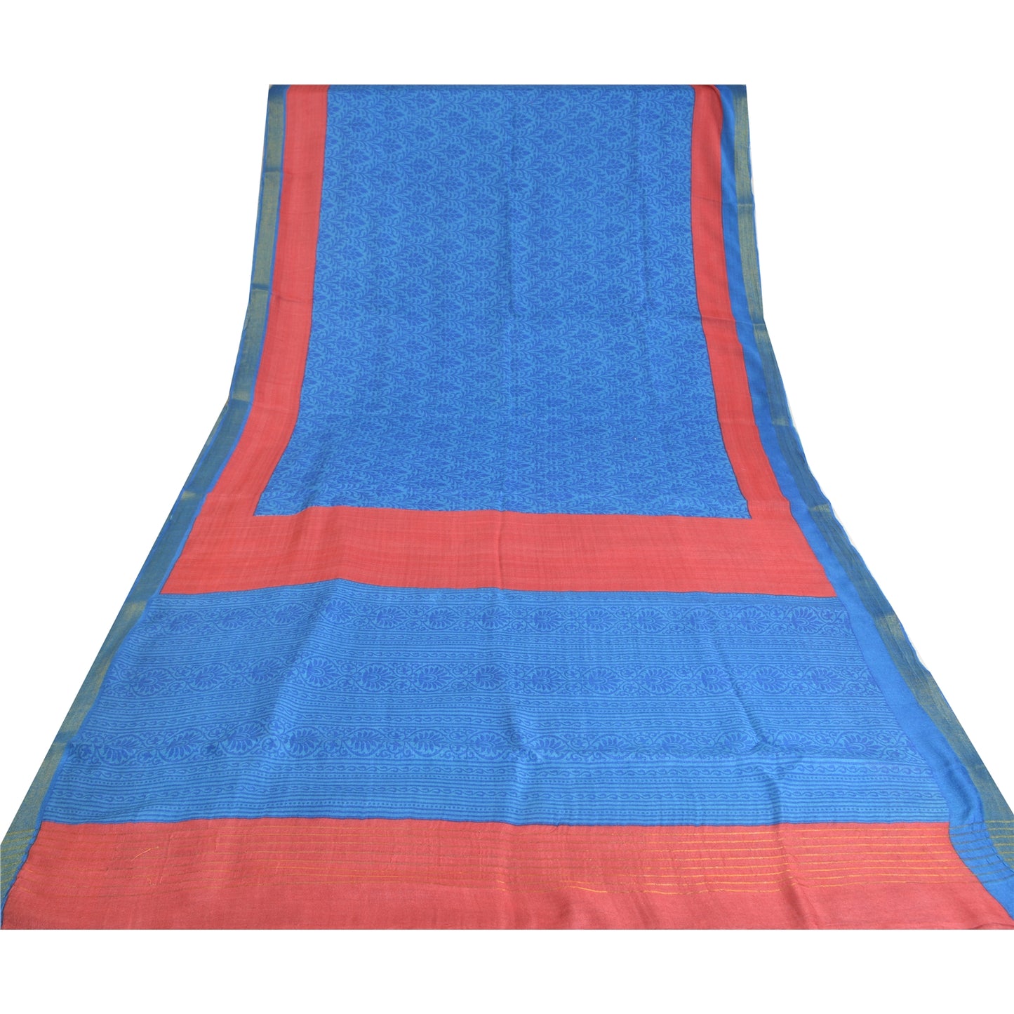 Sanskriti Vintage Blue Heavy Indian Sarees 100% Pure Woolen Sustainable Fabric Printed Sari