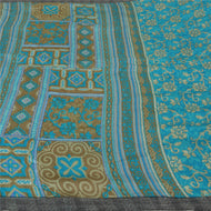 Sanskriti Vintage Blue/Brown Indian Sarees 100% Pure Woolen Fabric Printed Sari