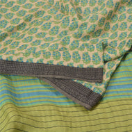 Sanskriti Vintage Green/Ivory Sarees Pure Woolen Printed & Woven Sari /Fabric