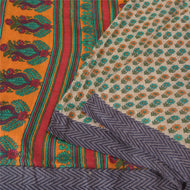Sanskriti Vintage Orange/Ivory Sarees Pure Woolen Printed & Woven Sari /Fabric