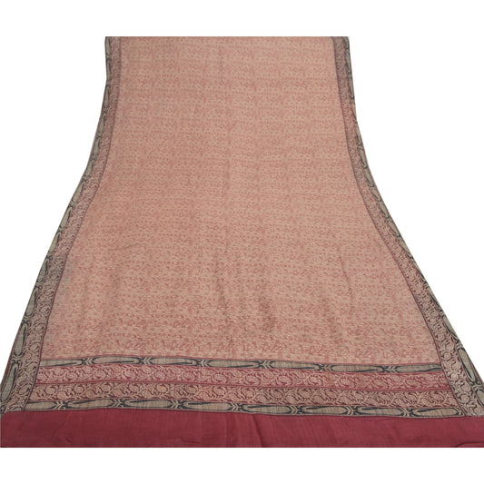 Sanskriti Vintage Heavy Sarees 100% Pure Woolen Sustainable Fabric Cream Printed Woven Sari