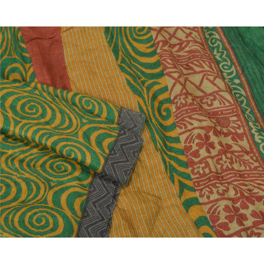 Sanskriti Vintage Green Heavy Indian Sarees 100% Pure Woolen Sustainable Fabric Printed Sari