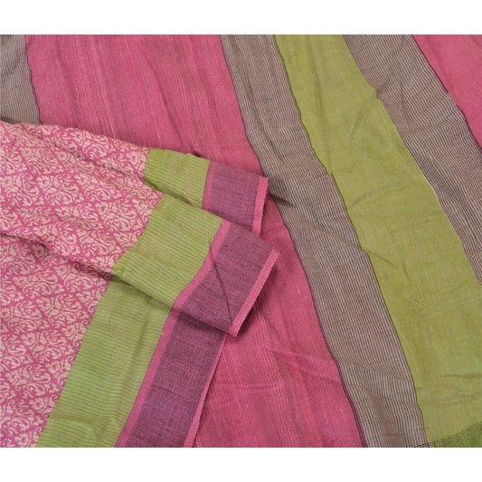 Sanskriti Vintage Pink Heavy Indian Sarees 100% Pure Woolen Sustainable Fabric Printed Sari