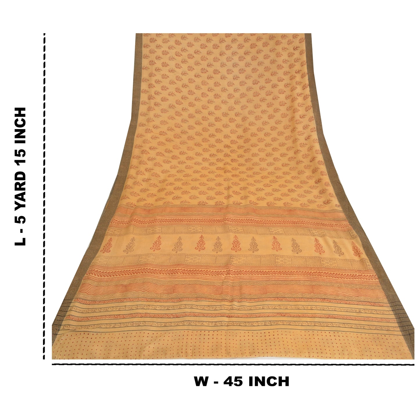 Sanskriti Vintage Cream Heavy Sarees 100% Pure Woolen Sustainable Fabric Block Printed Sari