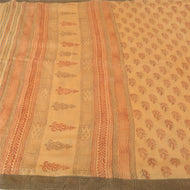 Sanskriti Vintage Cream Heavy Sarees 100% Pure Woolen Fabric Block Printed Sari