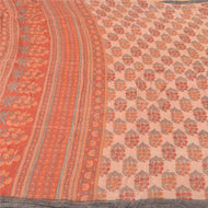 Sanskriti Vintage Peach Heavy Indian Sarees 100% Pure Woolen Fabric Printed Sari