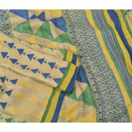 Sanskriti Vintage Beige Heavy Indian Sarees 100% Pure Woolen Fabric Printed Sari