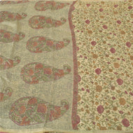 Sanskriti Vintage Ivory Heavy Indian Sarees 100% Pure Woolen Fabric Printed Sari
