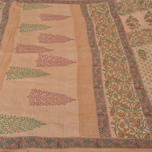 Sanskriti Vintage Peach Heavy Sarees 100% Pure Woolen Sustainable Fabric Block Printed Sari