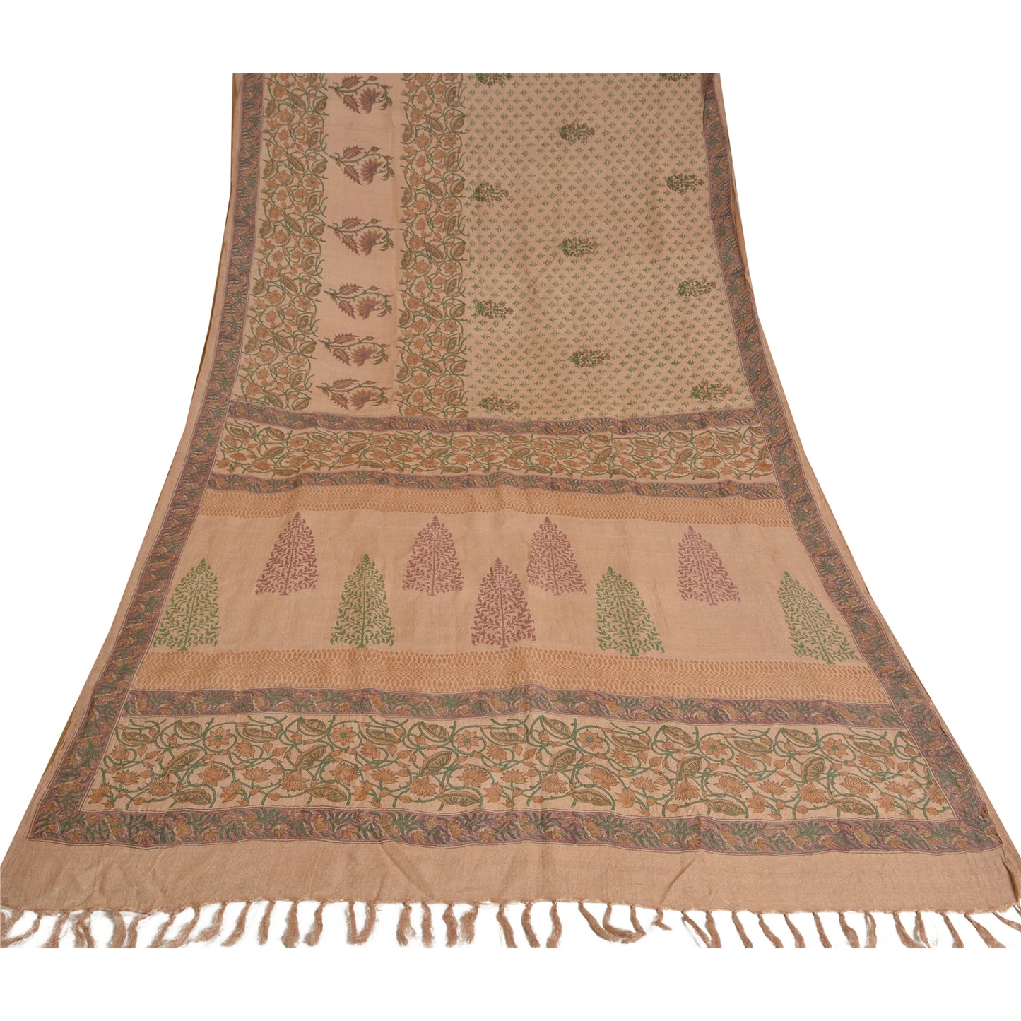 Sanskriti Vintage Peach Heavy Sarees 100% Pure Woolen Sustainable Fabric Block Printed Sari