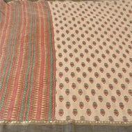 Sanskriti Vintage Ivory Heavy Sarees 100% Pure Woolen Fabric Printed Floral Sari