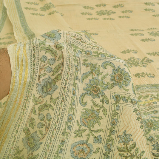 Sanskriti Vintage Ivory Heavy Indian Sarees 100% Pure Woolen Sustainable Fabric Printed Sari