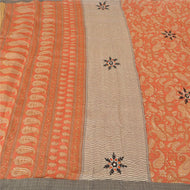 Sanskriti Vintage Peach Heavy Sarees Pure Woolen Hand Beaded Fabric Printed Sari