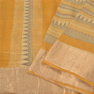 Sanskriti Vintage Mustard Sarees Pure Woolen Fabric Hand-Block Printed Zari Sari