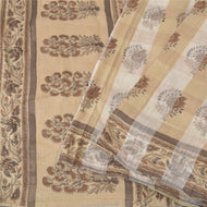 Sanskriti Vintage Ivory Sarees Pure Woolen hand-Block Printed Woven Sari /Fabric