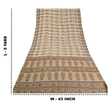 Load image into Gallery viewer, Sanskriti Vintage Ivory Sarees Pure Woolen hand-Block Printed Woven Sari /Fabric
