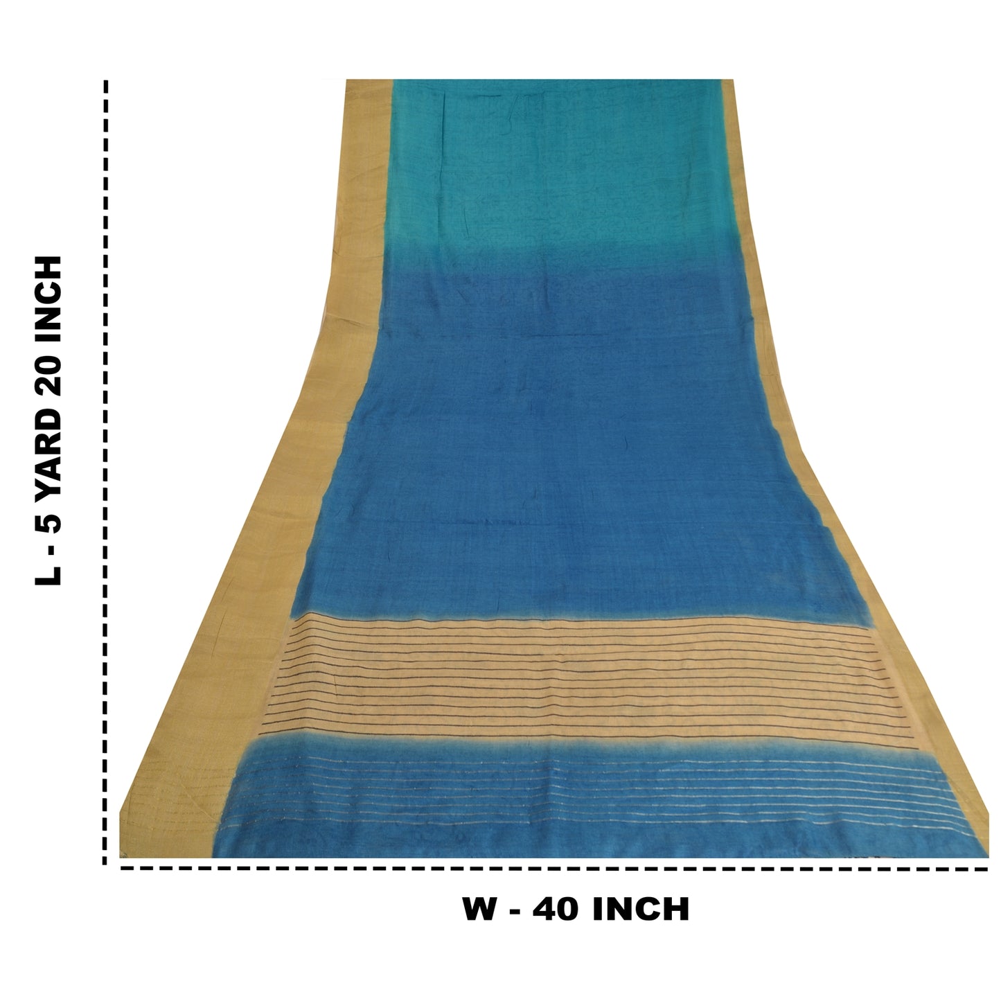 Sanskriti Vintage Blue/Cream Sarees Pure Woolen Sustainable Fabric Printed 5 Yard Sari