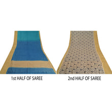 Load image into Gallery viewer, Sanskriti Vintage Blue/Cream Sarees Pure Woolen Fabric Printed 5 Yard Sari
