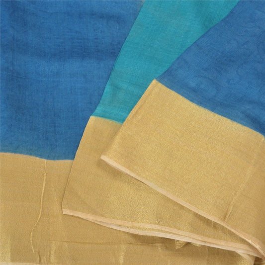 Sanskriti Vintage Blue/Cream Sarees Pure Woolen Sustainable Fabric Printed 5 Yard Sari