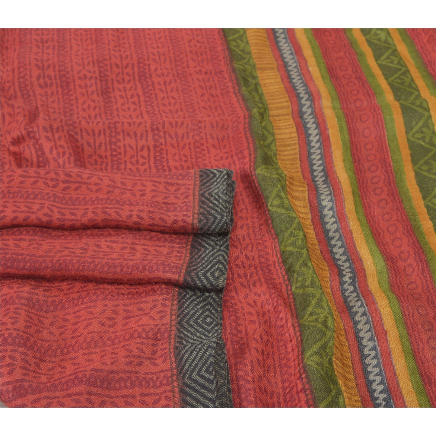 Sanskriti Vintage Heavy Sarees Pure Woolen Brick Red Sustainable Fabric Printed Woven Sari